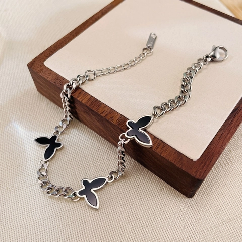 Elegantes Edelstahl Schmetterling Anhänger Armband Für Damen Koreanischen INS Stil Schwarz Emaille Schmetterling Charme Schmuck Kette