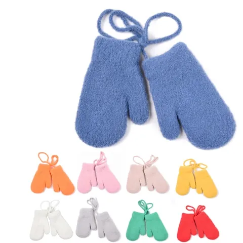 Muffole In Maglia Per Bambini Con Cordino Inverno Caldo Fodera In Peluche Guanti Da Appendere Al Collo Per Bambini