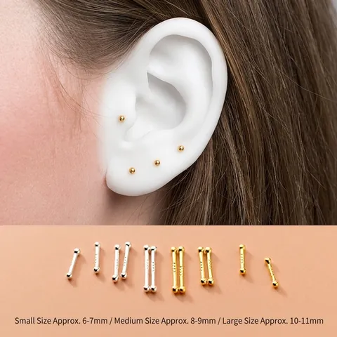 Orecchini a Bottone con Doppia Sfera in Argento Puro 999 Minimalisti Lucidati Ipoallergenici Gioielli per Donna Uomo