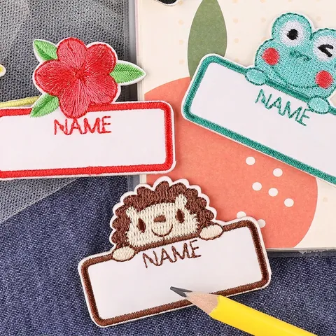 Polyester Cartoon Animal Embroidery Name Tags Patches Self Adhesive DIY Clothing Label For Kids Backpacks Hats