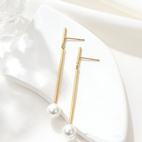 Titanium Steel Artificial Pearl Drop Earrings Gold Plated Geometric Dangle Earrings For Women Minimalist Fashion Jewelry