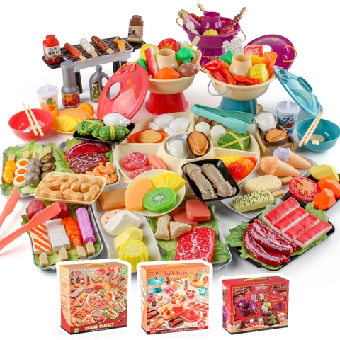 Set Gioco Cucina Per Bambini Hot Pot Barbecue Simulazione Cibo ABS Plastica Educativo Gioco Di Ruolo Per Piccoli Colorato Realistico