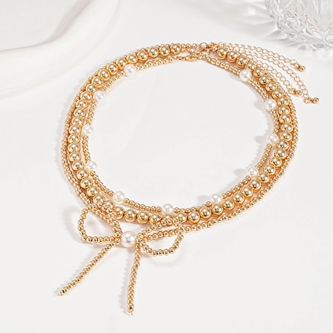 Multi-Layered Halskette Imitation Künstliche Perle Legierung Künstliche Perlen Schleife Anhänger Eleganter Vintage Stil Schmuck Für Damen