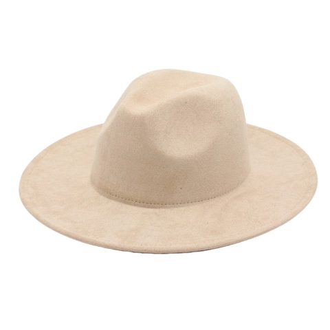 Wide Brim Fedora Hat Vintage Jazz Cowboy Style Faux Suede Solid Color For Men Women Accessory