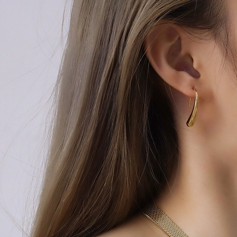 Teardrop Hook Earrings Minimalist Geometric Surgical Stainless Steel IP 18K Gold Plated Liquid Metal Style Jewelry For Women
