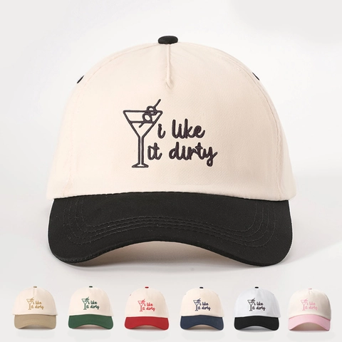 Baseball Cap Retro Two Tone Embroidery I Like It Dirty Martini Glass Pattern Polyester Casual Adjustable Sun Hat