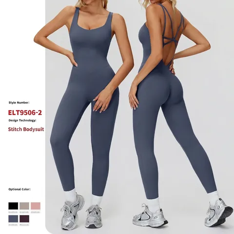 Dames Yoga Jumpsuit Geborsteld Polyester Spandex Bodysuit Rugloos Gekruiste Bandjes Slim Fit Activewear