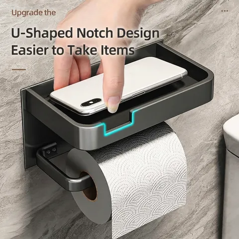 Toilet Paper Holder With Storage Shelf Wall Mounted Space Aluminum Punch Free Waterproof Bathroom Roll Rack Modern