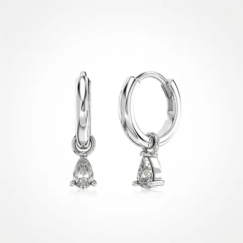 Boucles D'oreilles Pendantes Zirconium Poire Argent Fin 925 Créoles Huggie Bijoux Élégants Minimalistes Pour Femmes