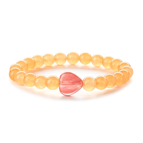Heart Shaped Natural Stone Beaded Bracelet Tiger Eye Agate Quartz Round Bead Elastic Jewelry Men Women Unisex Gift