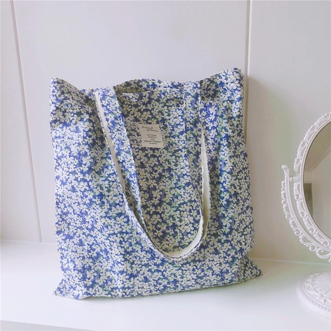Women Korean Floral Canvas Tote Bag Large Capacity Shoulder Bag For School Commute Daily Use Korean Style Printed Handbag