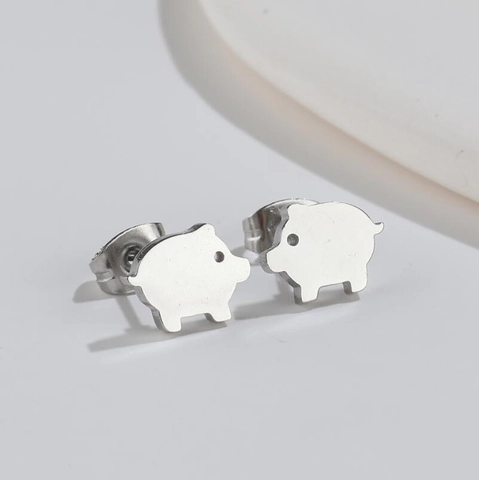 Pendientes de Botón de Animales de Acero Inoxidable Minimalista Lindo Cerdo Gato Perro Conejo Rana Silueta Joyería para Mujer Hombre