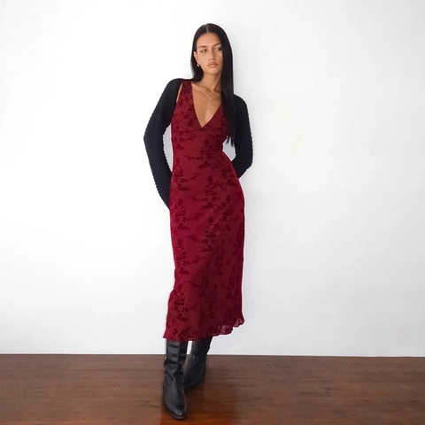 Damen V Ausschnitt Floral Print Maxi Kleid Armellos Slim Fit Hohe Taille Mesh Spitze Elegant Sommer Mode