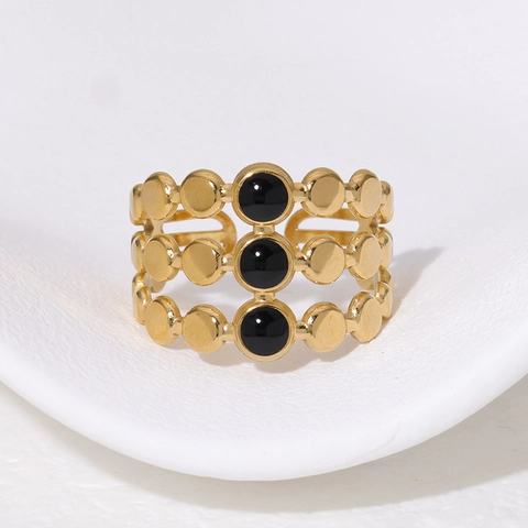Retro Drielaagse Open Ring 18K Verguld Roestvrij Staal Emaille Geometrisch Rond Minimalistisch Verstelbaar Sieraden