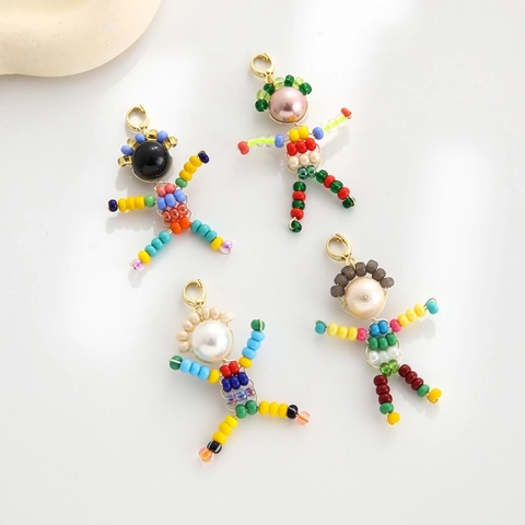 Cartoon Figure Charms Beaded Handmade Colorful Japanese Seed Bead Imitation Artificial Pearl Alloy Lobster Clasp DIY Jewelry Pendant