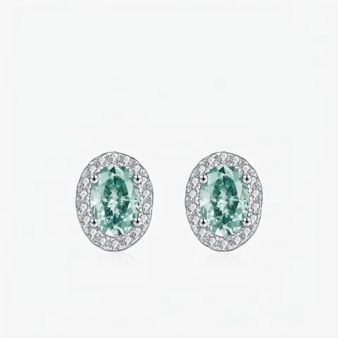 Pendientes De Botón Halo Moissanite Verde Menta Ovalados Plata De Ley 925 Para Mujer Joyería Vintage Elegante