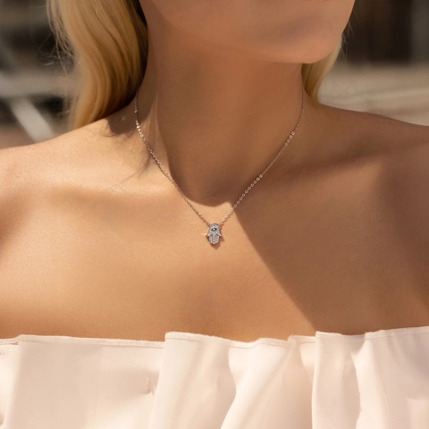 Hamsa Hand Böser Blick Halskette 925 Sterling Silber Zirkon Emaille Glücksanhänger Schlüsselbein Kette Schmuck Für Damen