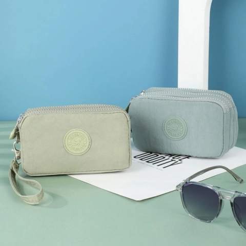 Borsa Per Cellulare In Nylon Resistente All'acqua Mini Borsa A Mano Con Diversi Strati Di Cerniera E Cinturino Da Polso Staccabile Casual