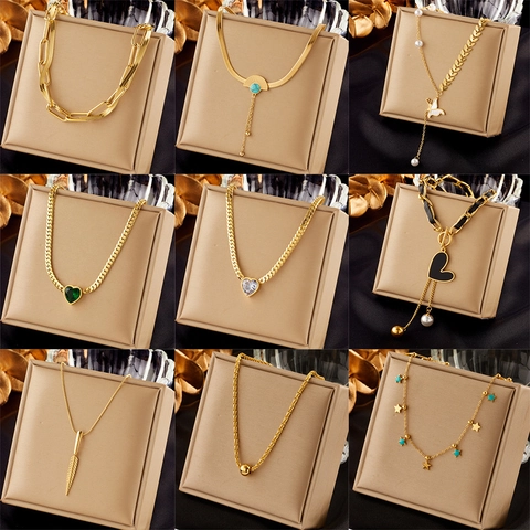 Edelstahl Herz Schmetterling Anhänger Halskette 18K Vergoldet Künstliche Perle Strass Schlüsselbein Kette Schmuck Für Damen