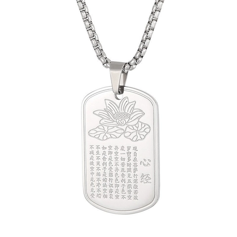 Collana Con Pendente Da Uomo In Acciaio Inossidabile Religioso Sutra Del Cuore Fiore Di Loto Stile Punk