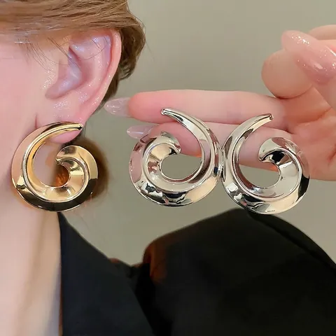 Spiral Wirbel Ohrstecker Spiegel Poliertes Metall Schmuck Mit Silbernem Ohrstift Mode Übertrieben Modern Für Frauen
