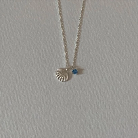Collar Con Colgante De Concha De Plata De Ley 925 Con Circón Azul Estilo Coreano Joyas Minimalistas
