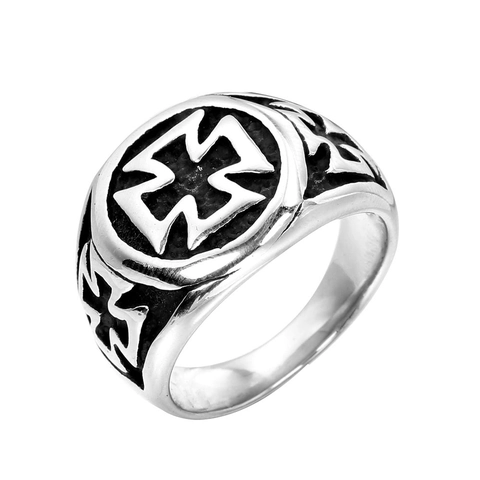 Anello Croce Di Ferro Vintage Acciaio Inossidabile Gotico Punk Biker Croce Di Malta Rilievo Da Uomo