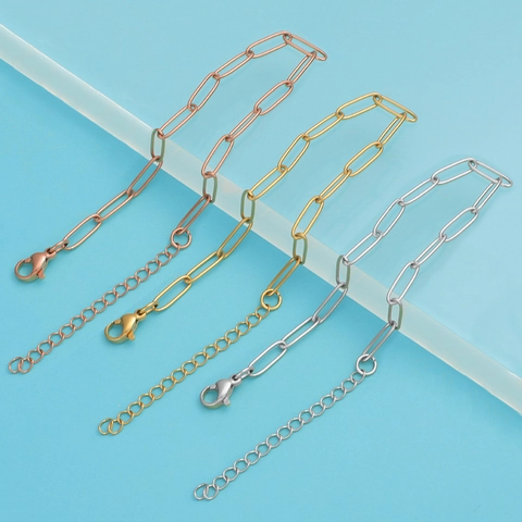 Paperclip Chain Bracelet 304 Stainless Steel 18K Gold Plated Minimalist Adjustable Jewelry With Extender Chain For Women Men