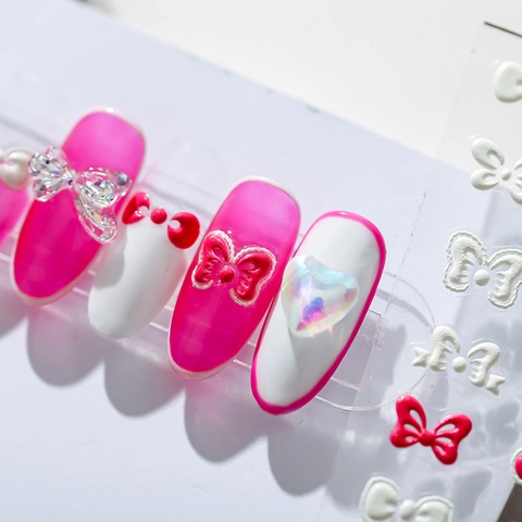 5D Embossed Nail Stickers 3D Relief Bowknot Butterfly Design Self Adhesive Thin Nail Art Decals For Manicure Decoration