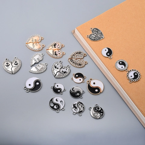 Μεταλλικά Σμάλτο Charms Για DIY Κοσμήματα Yin Yang Taiji Bagua Καρδιά Σπλιτ Πάντα Στρας Best Friends Handmade Pendants
