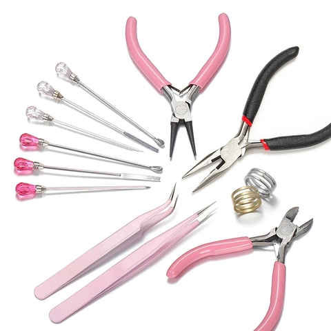 Professional Jewelry Making Tools Steel Pliers Tweezers For DIY Crafting Pink Handles Multifunctional Precision