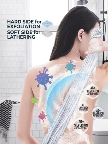 Zilverionen Antibacteriële Exfoliërende Badhanddoek Dubbelzijdige Lange Rugschrobber Gestreepte Douche Dieptereinigingsdoek