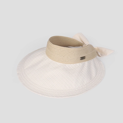 Damen Sonnenblende Hut Stroh Stoff Patchwork Breite Krempe Faltbar Oben Offen Sommer Strand Sonnenschutz Elegant Schleife