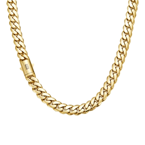 Cuban Link Chain Necklace 14K Gold Plated Stainless Steel Polished Smooth Clasp Hip Hop Streetwear Jewelry For Men