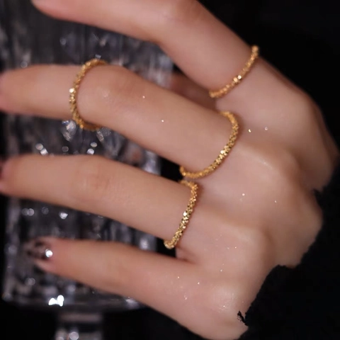 Hammered Sparkling Rings For Women Fashion Elegant Minimalist Stainless Steel Non Fading Stackable Finger Jewelry