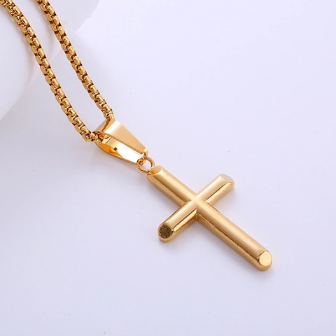Kruis Hanger Ketting 18k Verguld 316L Roestvrij Staal Box Chain Minimalistische Sieraden Voor Mannen Vrouwen