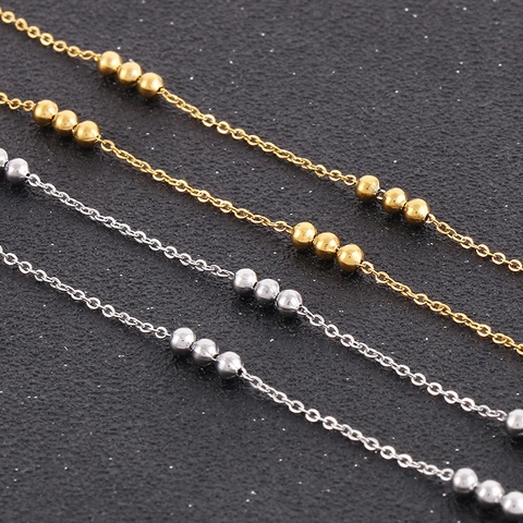 Minimalist Round Bead Chain Necklace And Bracelet 18K Gold Plated Stainless Steel For Women High End Simple Style