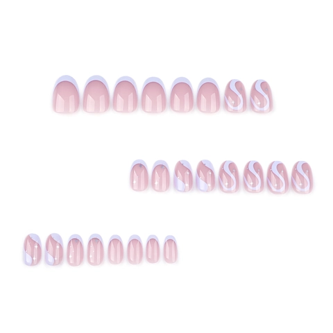 Lavendelviolett Französisch Künstliche Nägel Zum Aufdrücken Kurz Rund Fake Nails Mit Wellen Sternen Muster Für Damen DIY Maniküre
