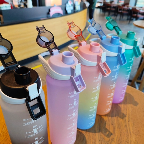 Sports Water Bottle Gradient Frosted With Time Marker Motivational Quotes Leakproof Portable Drinking For Fitness Gym