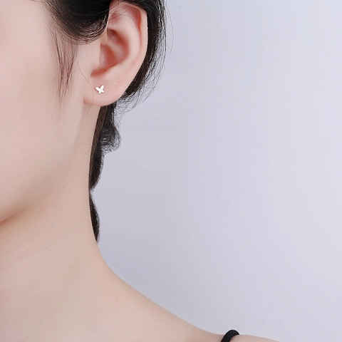 Butterfly Stud Earrings 925 Sterling Silver Polished Minimalist Tiny Sweet Style Fashion Gift For Women Girls