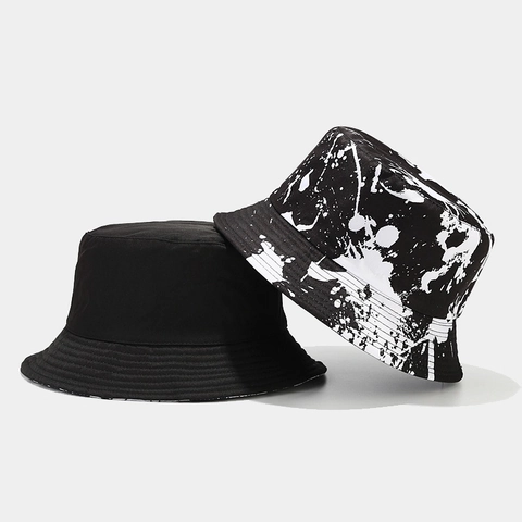 Omkeerbare Graffiti Vissershoed Polyester Zonbescherming Ademend Flat Top Hip Hop Streetwear Voor Heren En Dames