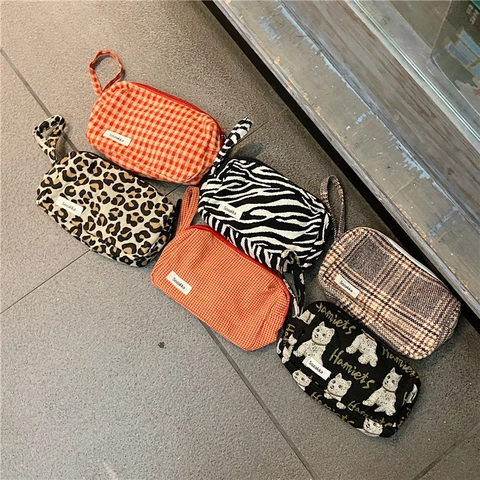 Trousse à Maquillage en Toile de Mode pour Femmes Imprimé Zèbre Léopard Grande Capacité Organisateur de Maquillage Pochette