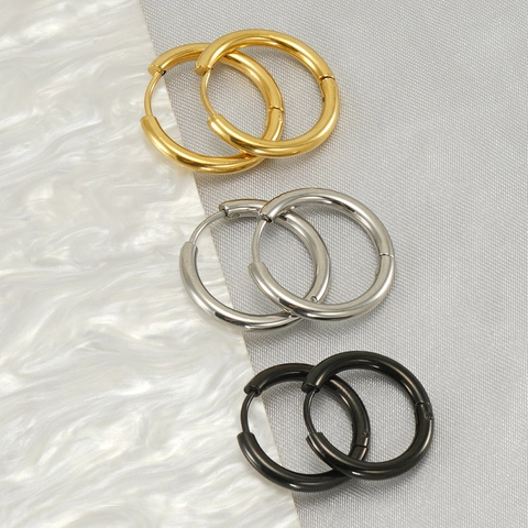 Minimalist Stainless Steel Hoop Earrings 18K Gold Plated Geometric Huggie Jewelry For Men Women Unisex Punk Style