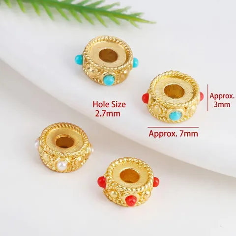 Cuentas Espaciadoras Vintage De Aleación Chapada En Oro Esmalte Patrón Agujero Grande Para Hacer Joyas DIY
