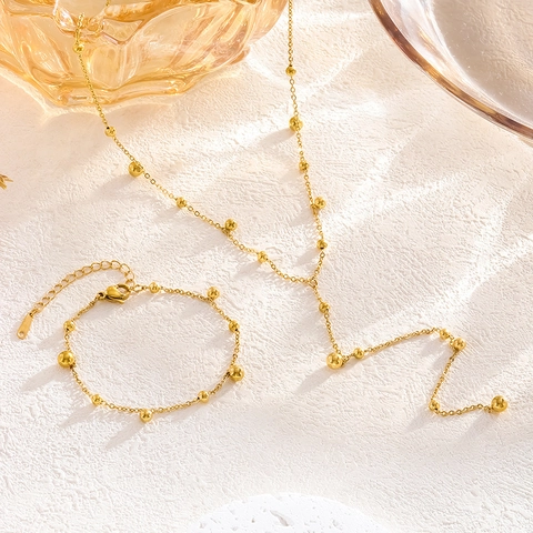 Bracciale A Catena Con Perle Tonde Dorate Lucide Minimalista Da Donna Gioielli In Acciaio Al Titanio Regolabili