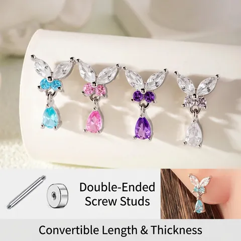 Titanium Stalen Vlinder Hanger Oorkraakbeen Stud Zirkonia Schroefsluiting Labret Piercing Sieraden Voor Dames