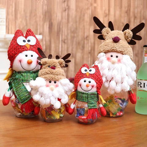 Weihnachts Süßigkeitengläser Transparente Kunststoff Aufbewahrungsflaschen Gestrickter Plüsch Rentier Schneemann Deko