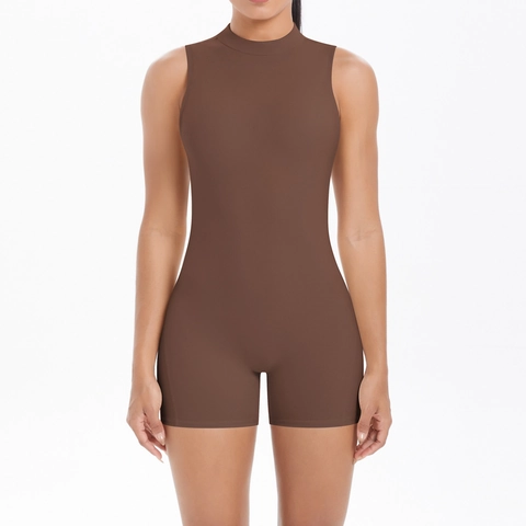 Women Backless Sleeveless Athletic Romper Nylon Spandex Ruched Butt Bodysuit Yoga Fitness Workout Slim Fit