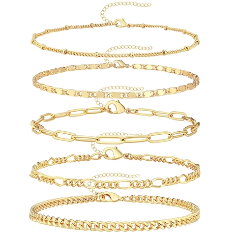 Mujeres Vintage Oro Plata Aleación Cadena Pulsera Tobillera Figaro Clip Serpente Curb Eslabones Joyería Accesorios Regalo