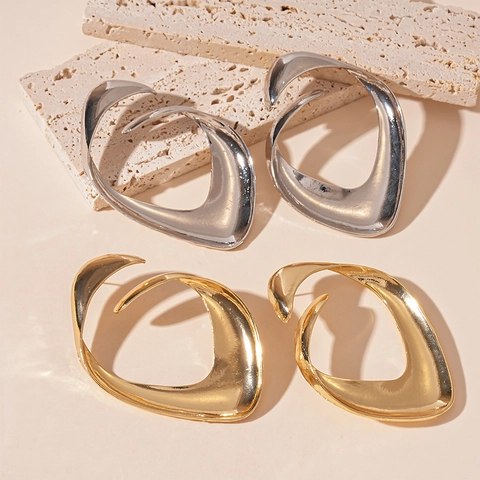 Exaggerated Irregular Geometric Alloy Stud Earrings With 925 Sterling Silver Earring Post Liquid Metal Fashion For Women